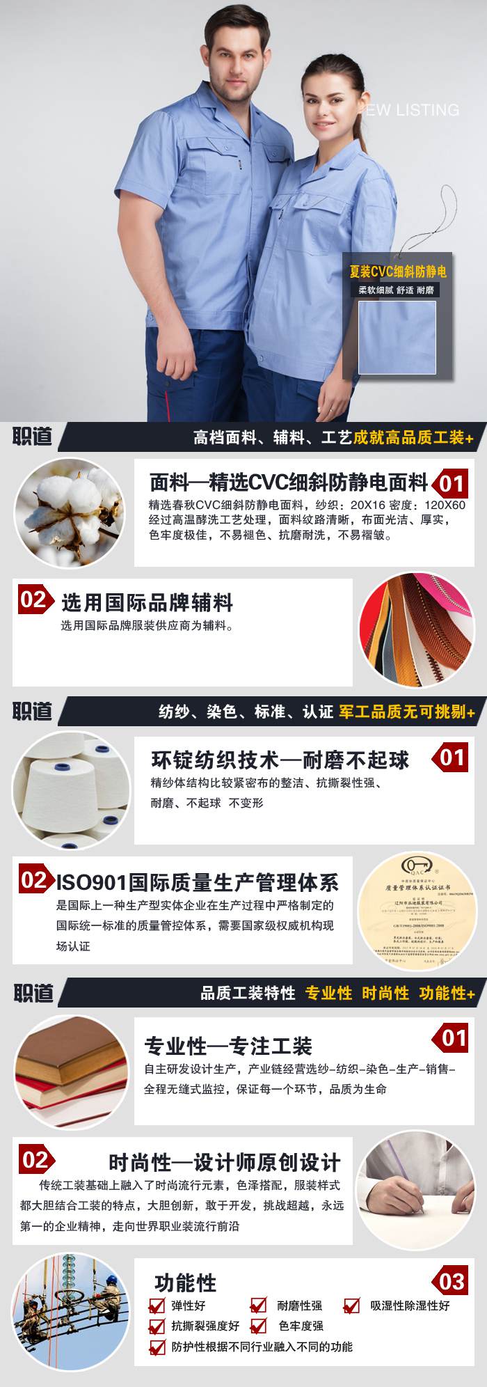 靠蓝夏季防静电工作服-7027